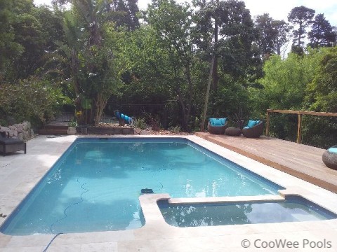 A pool renovation completed in Harkaway, including a spa