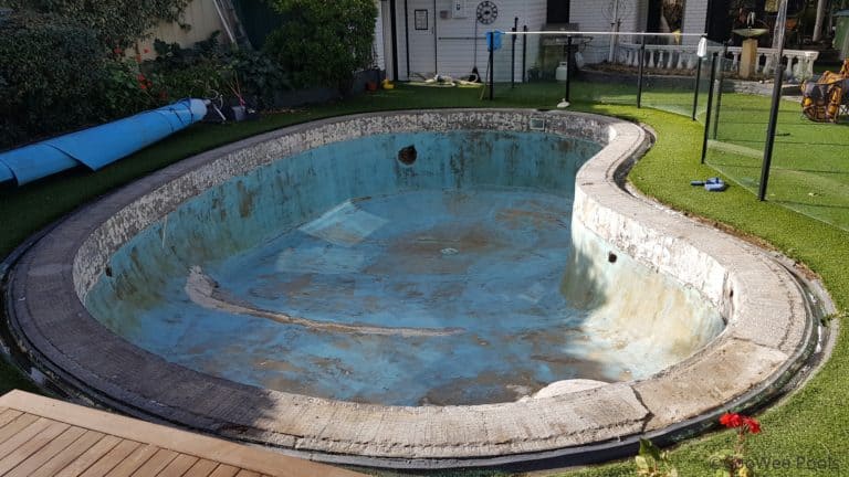 Mt Eliza pool with waterline tiles and coping tiles removed